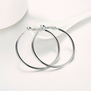 14K White Gold Filled Smooth Hoop Earrings 50mm 1.96" Party Gift